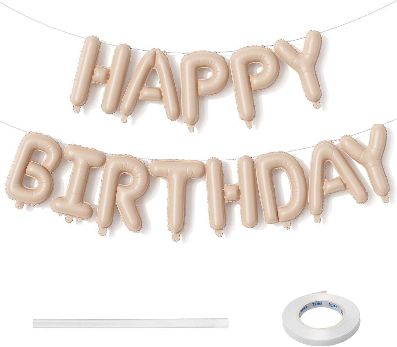 Happy Birthday Balloon Banner – 16 Inch Beige Mylar Foil Letters, Self-Inflating Nude Birthday Bunting Banner for Men, Women, and Girls Party Decorations (Nude)